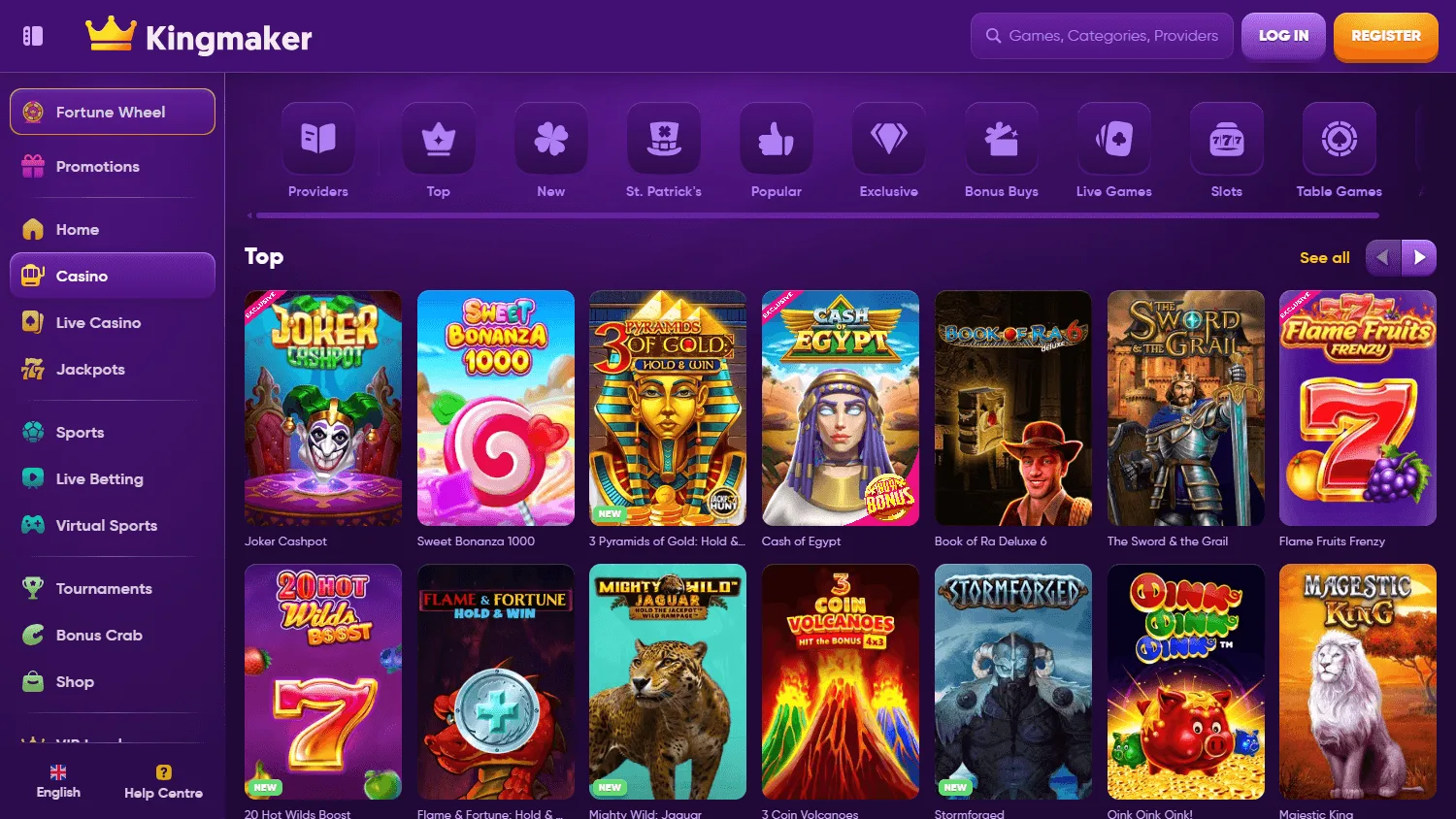 King Maker Casino games screen on desktop